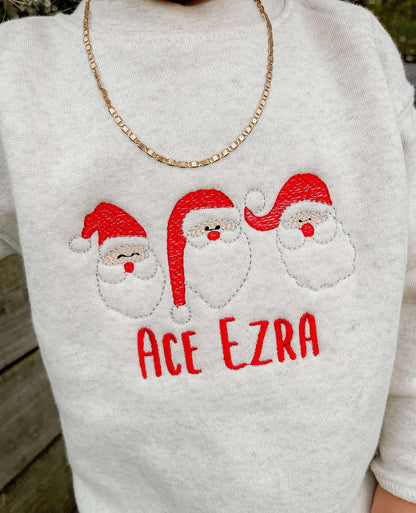 Santa Trio Embroidered Toddler / Youth Sweatshirt - With name