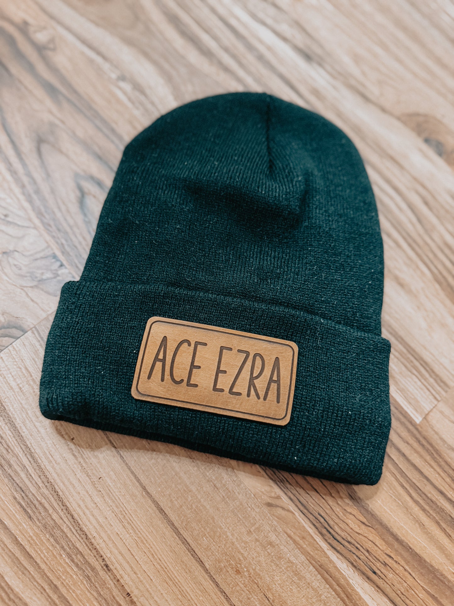 Fleece Lined Beanie - With custom name leather patch