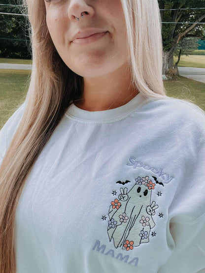 Spooky Mama Ghost Embroidered Sweatshirt - Adult