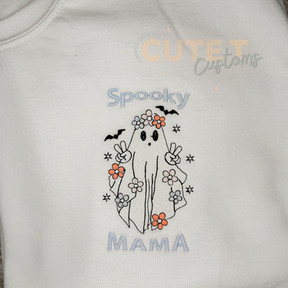 Spooky Mama Ghost Embroidered Sweatshirt - Adult