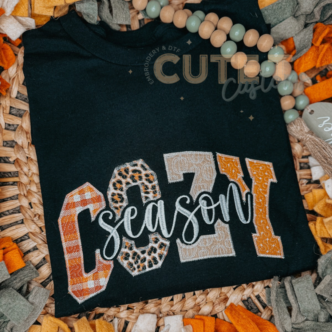 Cozy Season - Adult Embroidered Long Sleeve Tee or Sweater