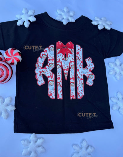 Custom Coquette Santa Monogram Toddler/Youth - Tee or Sweatshirt