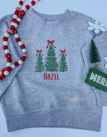 Coquette Christmas Trees Embroidered Toddler / Youth Sweatshirt - With name