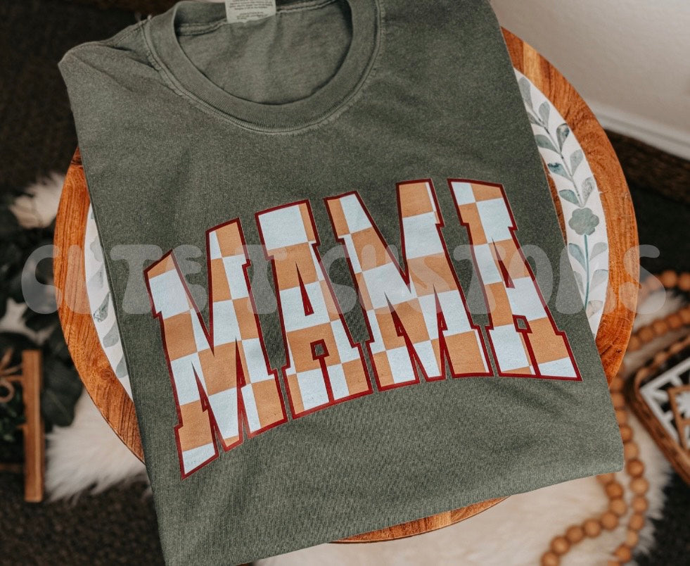 Tan Checkered MAMA Tee - DTF